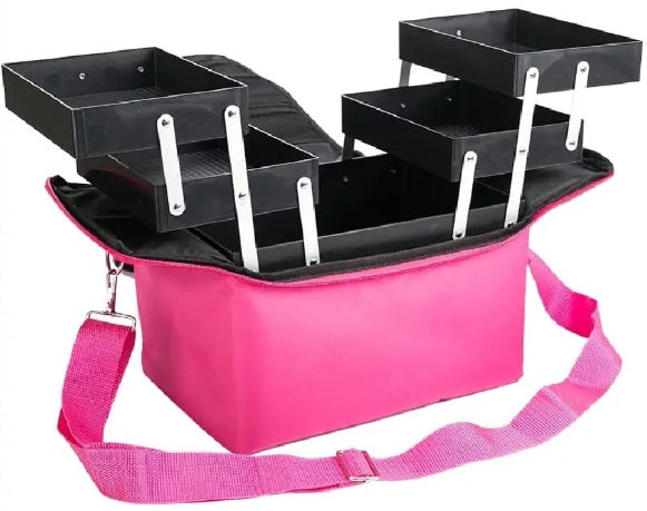 MALETA TELA PORTATIL PARA MAQUILLAJE MANICURA COSMETOLOGIA - ROSADA